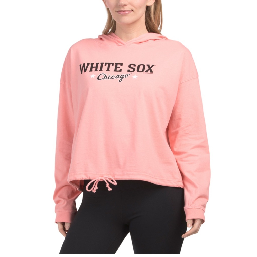 Women's Chicago White Sox Coral Peach Black Drawstring Hoodie Sweatshirt